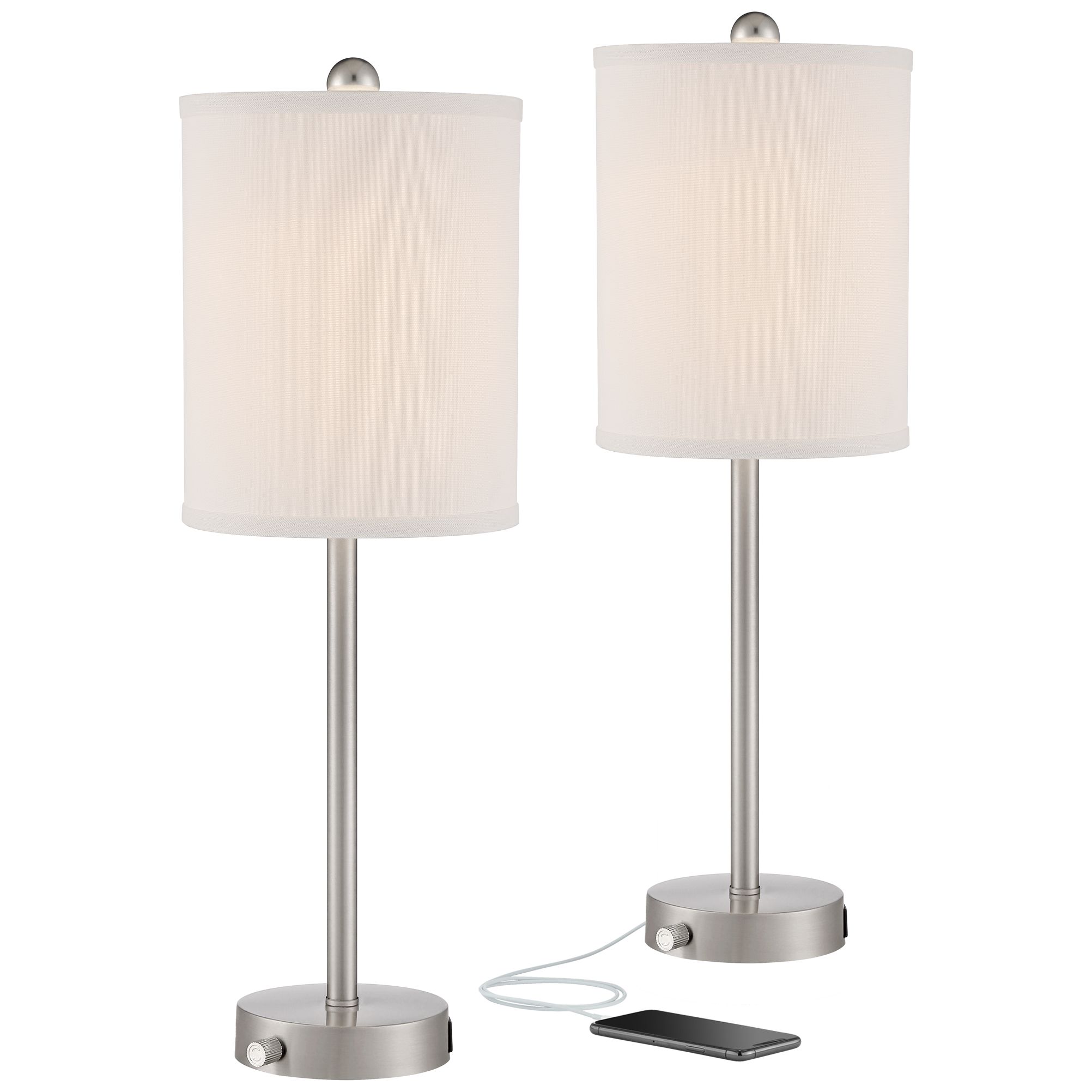 Image 2 Possini Euro Trotter 23 3/4" Nickel USB Lamps with Dimmers Set of 2