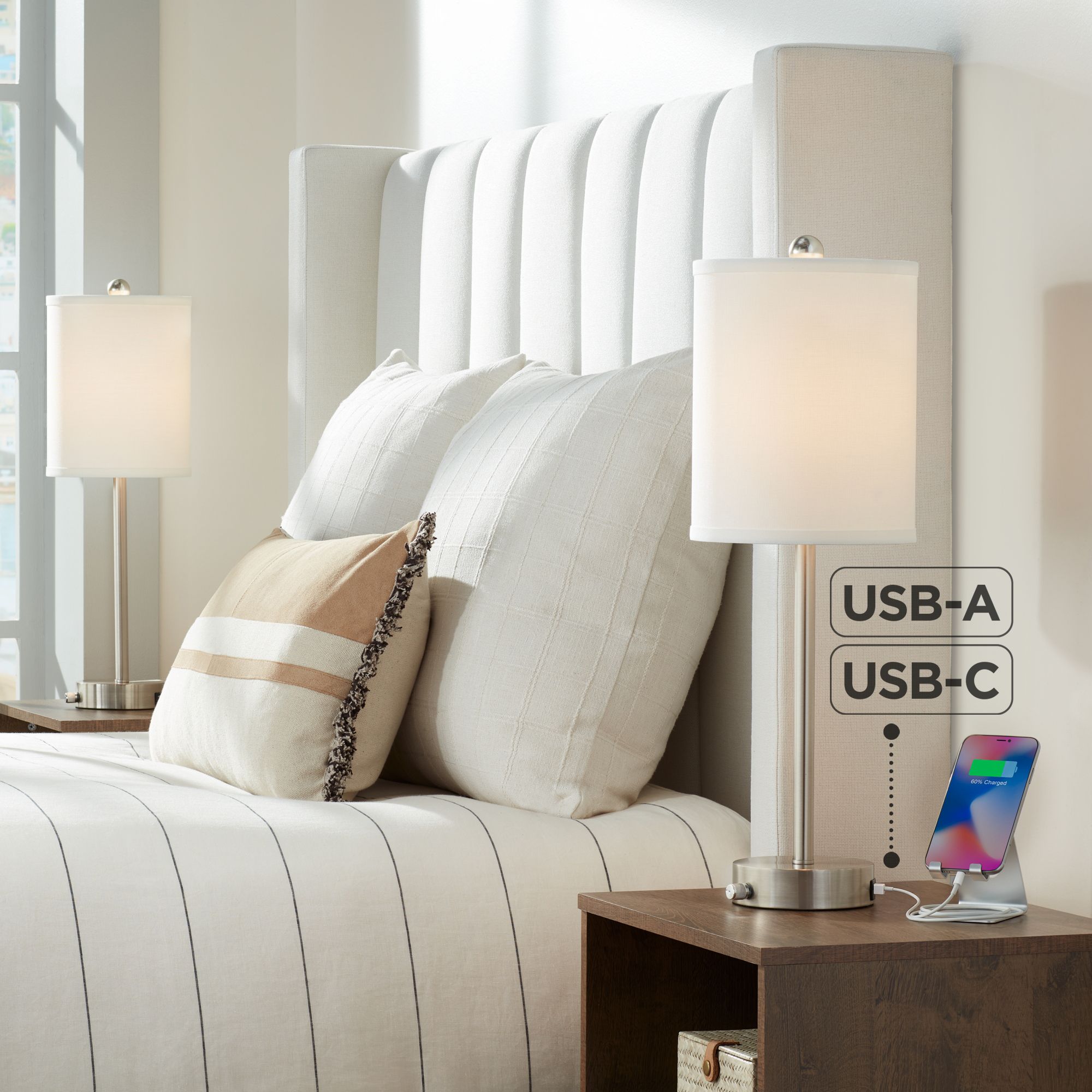Possini Euro Trotter 23 3/4" Nickel USB Lamps with Dimmers Set of 2