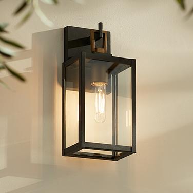 Possini Euro Trystin 13" High Black and Brass Outdoor Wall Light