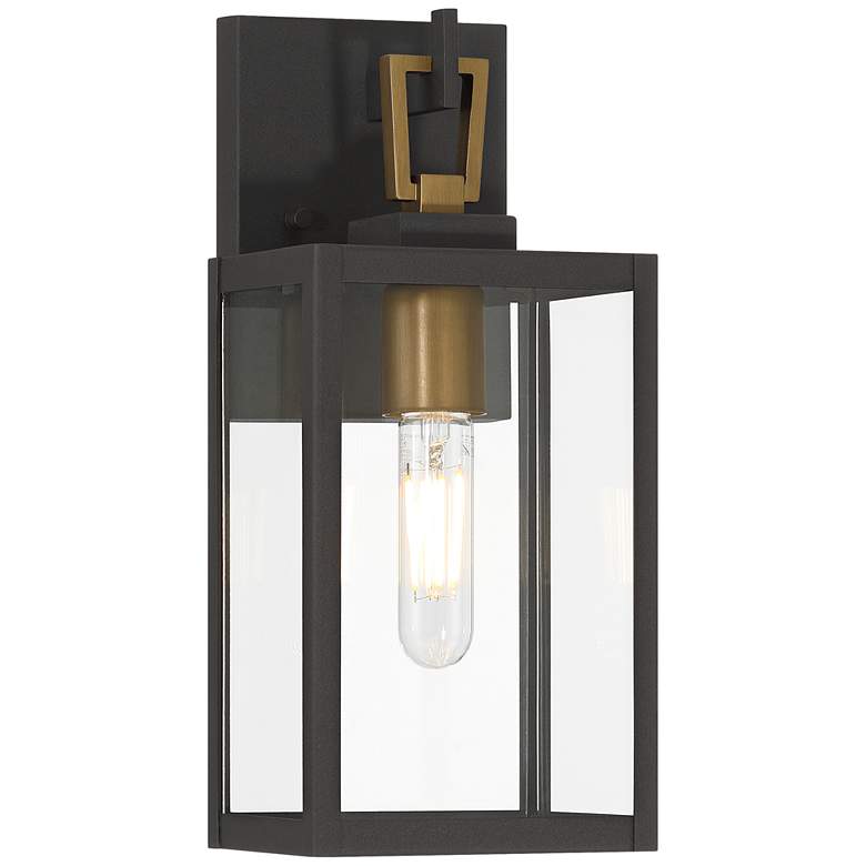 Image 1 Possini Euro Trystin 13" High Black and Brass Outdoor Wall Light