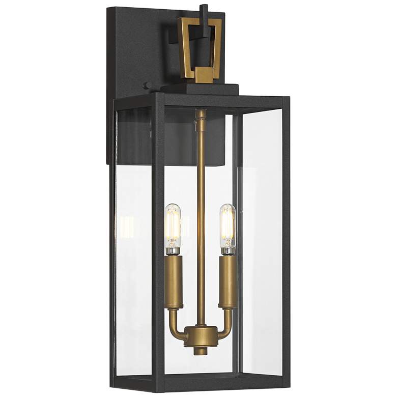 Image 1 Possini Euro Trystin 18"H Black & Brass 2-Light Outdoor Wall Light