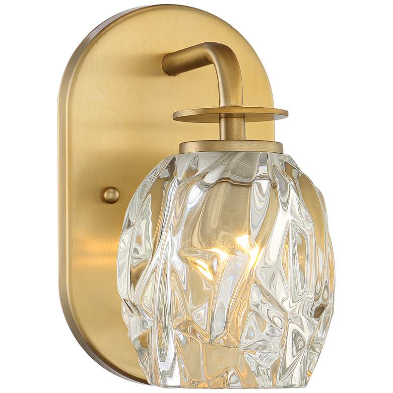 Image 1 Possini Euro Tulip 8 inch High Warm Brass and Glass Wall Sconce