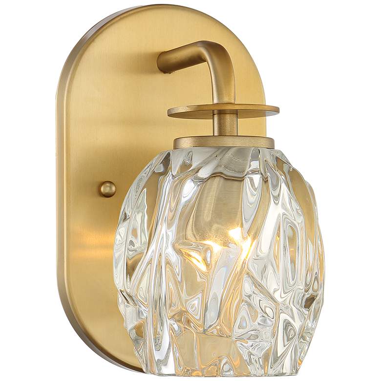 Image 1 Possini Euro Tulip 8" High Warm Brass and Glass Wall Sconce