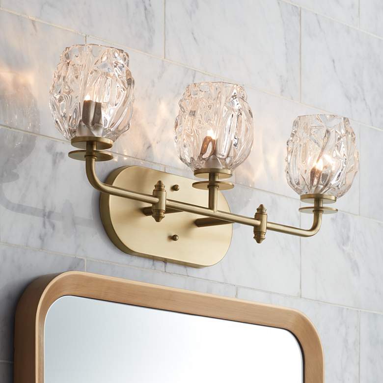 Image 1 Possini Euro Tulip Glass 22 1/2" Wide Brass 3-Light Bath Light
