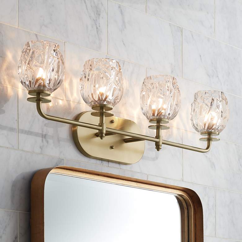 Image 1 Possini Euro Tulip Glass 28 1/2 inchW Brass 4-Light Bath Light