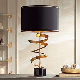Image2 of Possini Euro Twist 31" Marble and Brass Sculpture Lamp with Dimmer