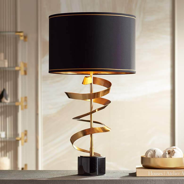 Image 2 Possini Euro Twist 31" Marble and Brass Sculpture Lamp with Dimmer