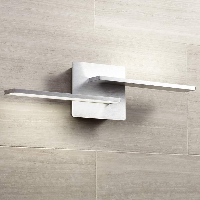 Image 1 Possini Euro Two Linears 5 1/2" High LED Brushed Aluminum Wall Sconce