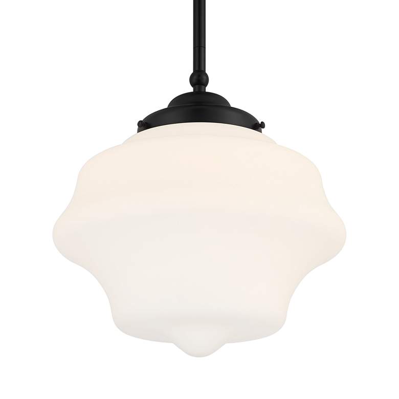 Image 3 Possini Euro Tyce 11 inch Wide Black and Opal Schoolhouse Pendant Light more views