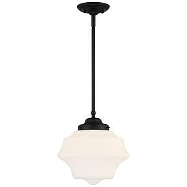 Image5 of Possini Euro Tyce 11" Wide Black and Opal Schoolhouse Pendant Light more views