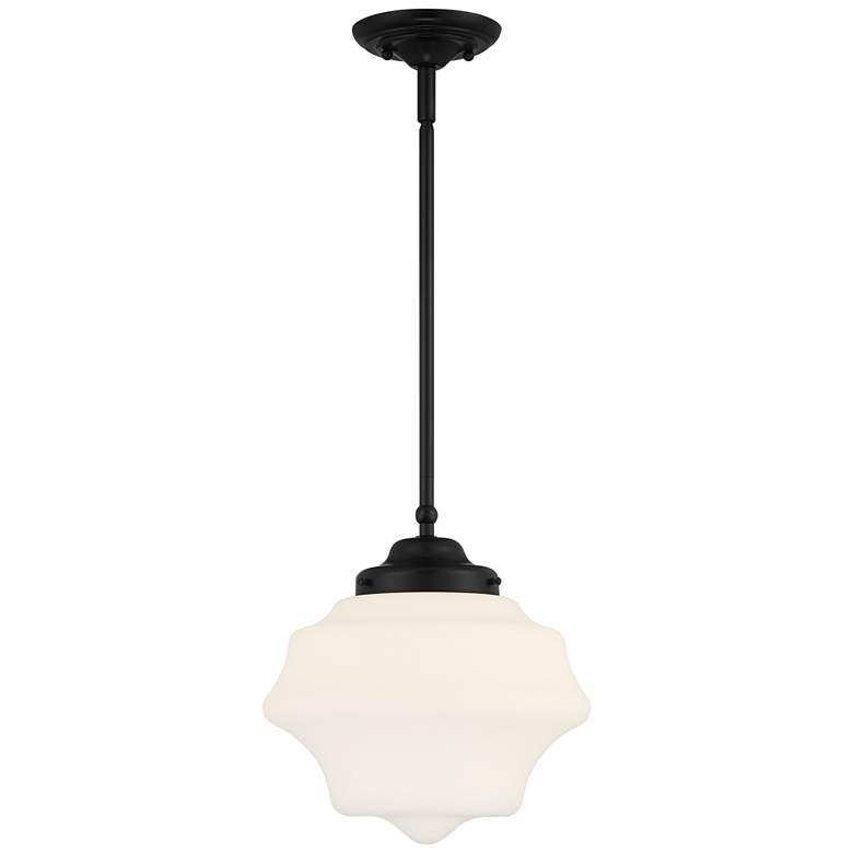 Image 5 Possini Euro Tyce 11 inch Wide Black and Opal Schoolhouse Pendant Light more views