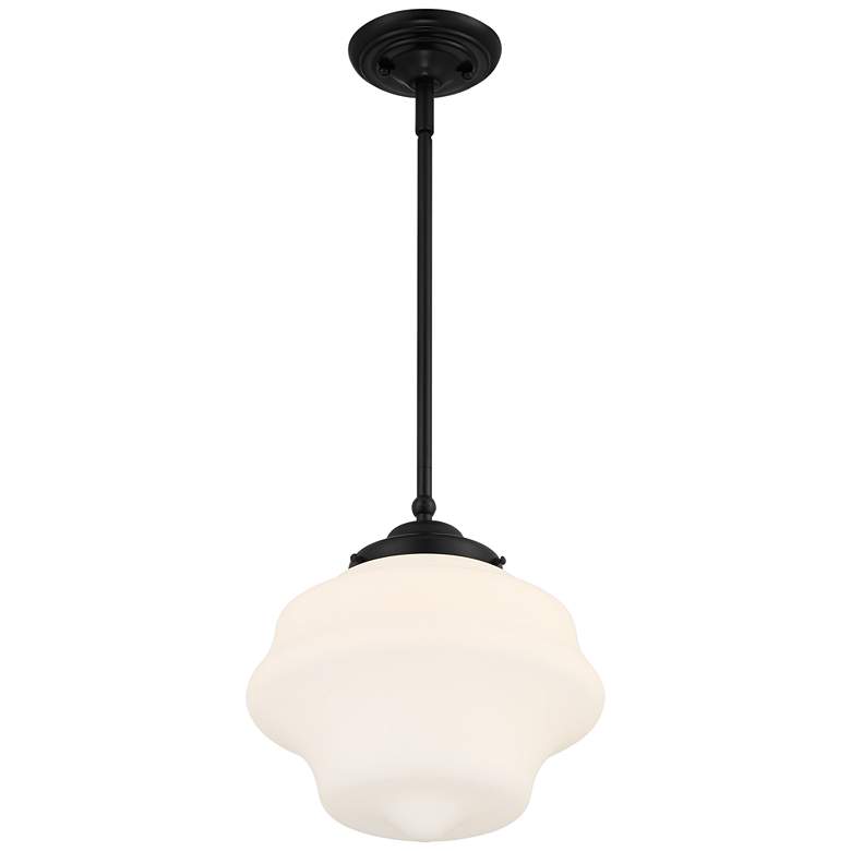 Image 6 Possini Euro Tyce 11" Wide Black and Opal Schoolhouse Pendant Light more views