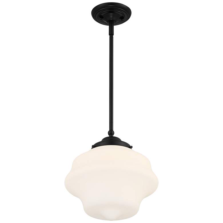 Image 6 Possini Euro Tyce 11" Wide Black and Opal Schoolhouse Pendant Light more views
