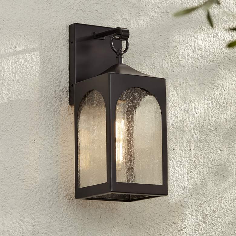 Image 1 Possini Euro Tyne 16 1/2 inch High Bronze Lantern Outdoor Wall Light