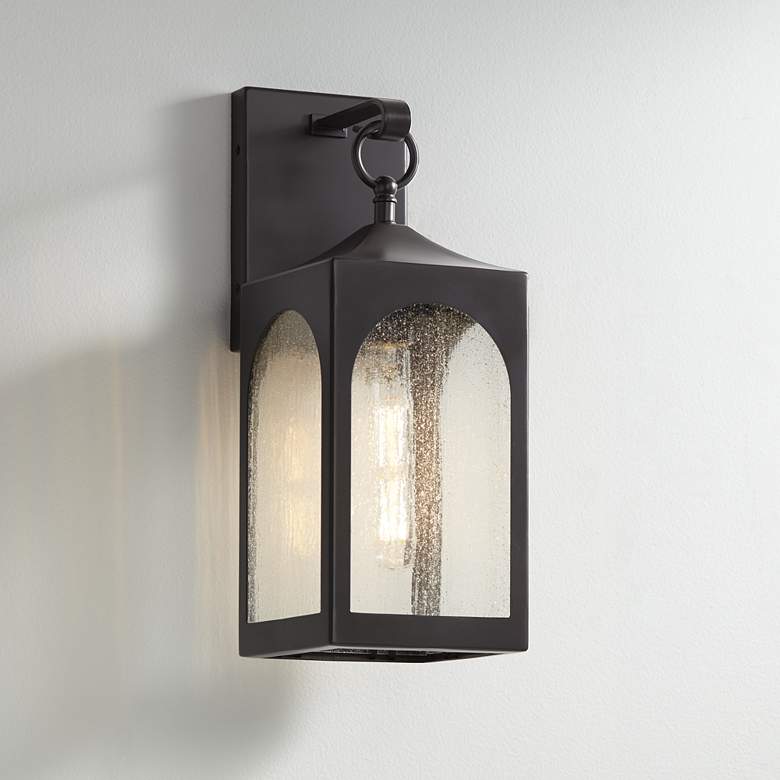 Image 1 Possini Euro Tyne 16 1/2" High Bronze Lantern Wall Sconce