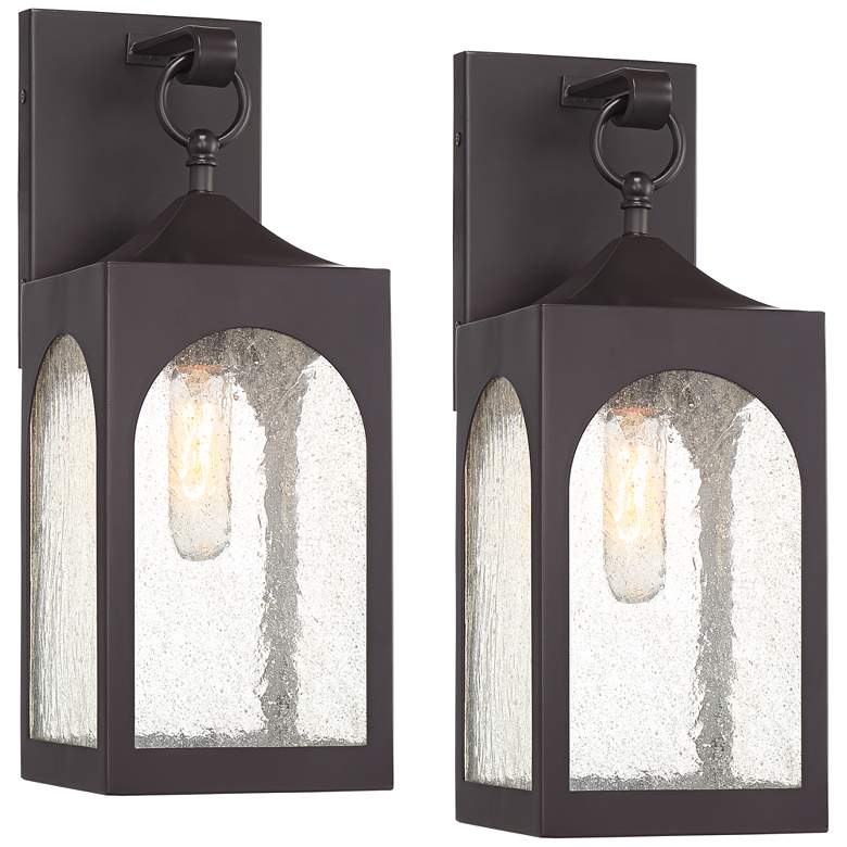 Image 2 Possini Euro Tyne 16 1/2"H Bronze Lantern Outdoor Wall Light Set of 2