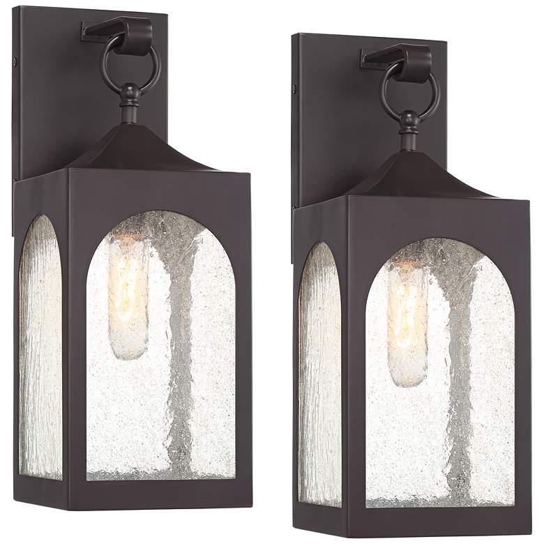 Image 2 Possini Euro Tyne 16 1/2 inchH Bronze Lantern Outdoor Wall Light Set of 2