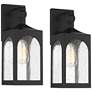 1_Possini Euro Tyne 16" Matte Black Lantern Outdoor Wall Light Set of 2