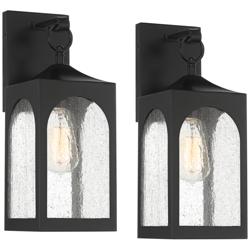 Possini Euro Tyne 16" Matte Black Lantern Outdoor Wall Light Set of 2