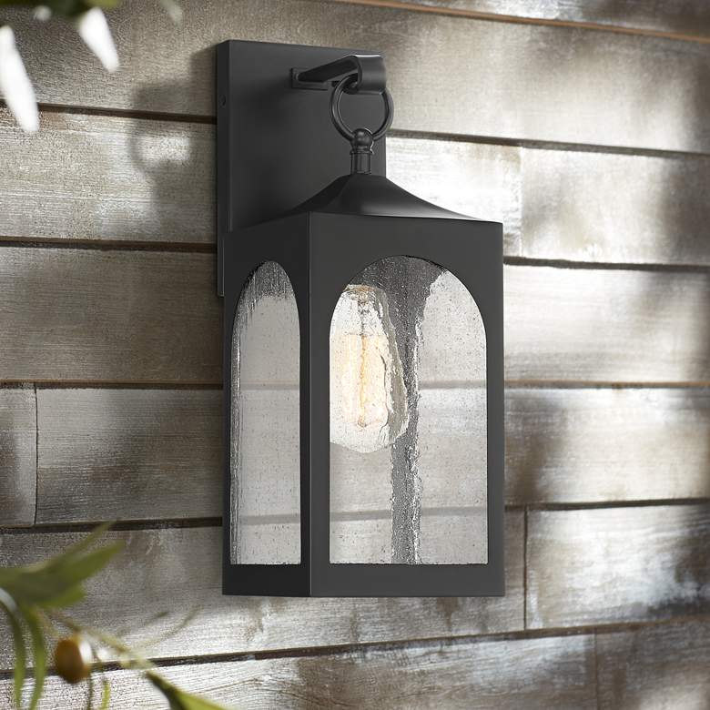 Image 6 Possini Euro Tyne 16" Matte Black Lantern Outdoor Wall Light Set of 2 more views