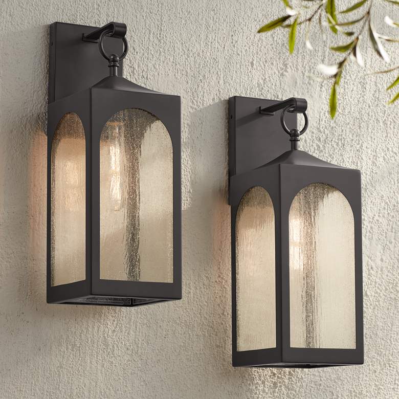 Image 2 Possini Euro Tyne 20.5 inch Bronze Lantern Outdoor Wall Lights Set of 2