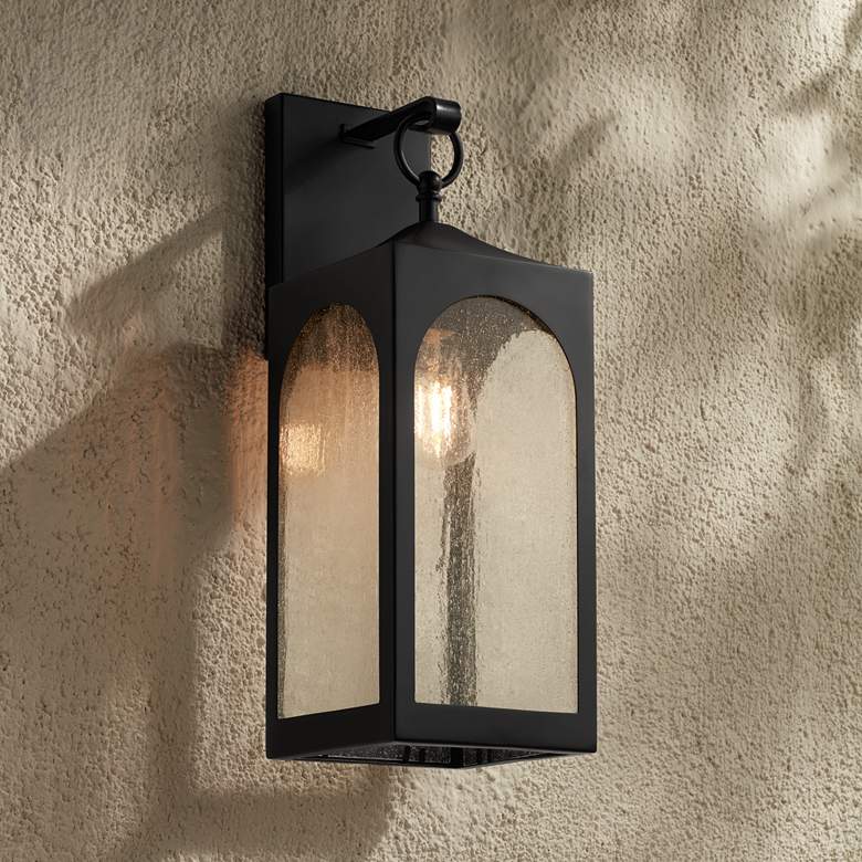 Image 1 Possini Euro Tyne 20 1/2 inch High Matte Black Lantern Outdoor Wall Light