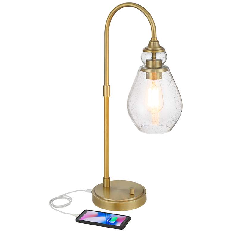 Image 3 Possini Euro Vaile 27 inch Warm Gold and Glass Dual USB Desk Lamp more views