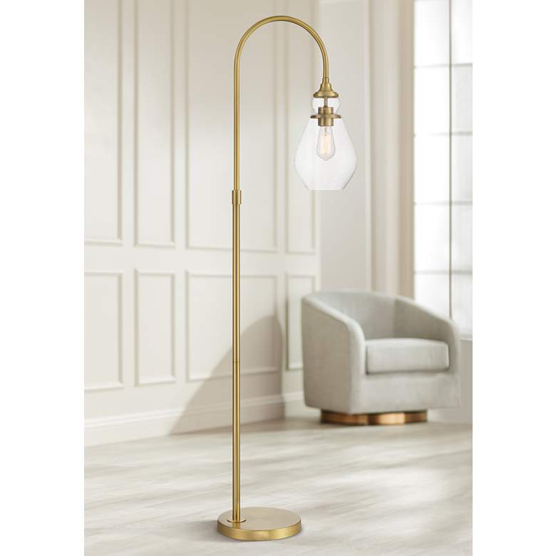 Image 1 Possini Euro Vaile 66 inch Warm Gold Modern Arc Chairside Floor Lamp