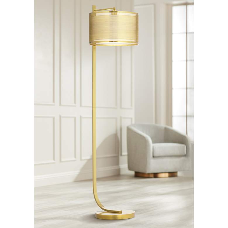 Image 1 Possini Euro Vaile Warm Gold Floor Lamp with Designer Double Shade