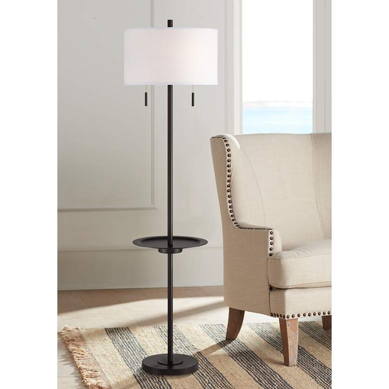 Image 1 Possini Euro Valet 66 1/2" Bronze Tray Table USB Floor Lamp