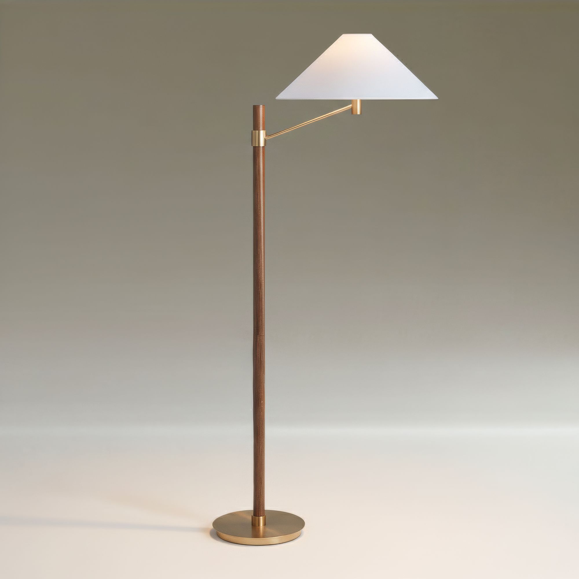 Possini Euro Valian 64" High Aged Brass and Wood Finish Floor Lamp in scene