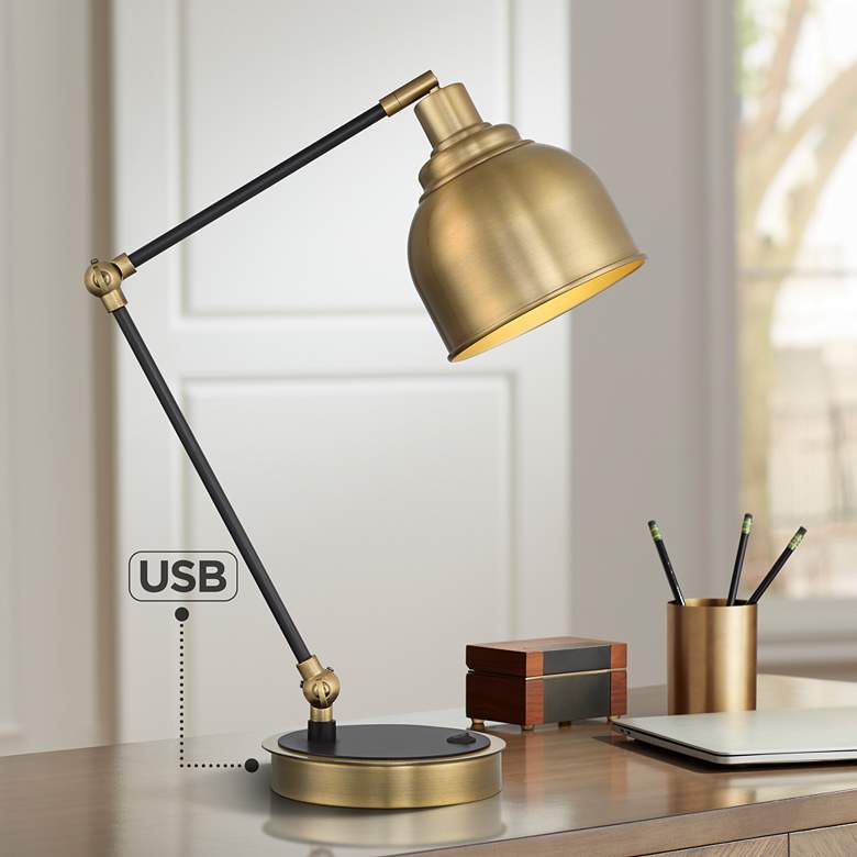 Image 1 Possini Euro Valor Pharmacy Style Desk Lamp with Dual USB Ports