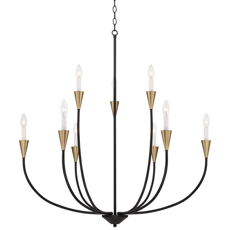 Image 2 Possini Euro Vanelti 37 inch Black and Gold 9-Light Candelabra Chandelier