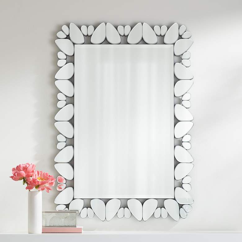 Image 1 Possini Euro Veneto Cut Glass Pattern 28 inch x 40 inch Wall Mirror