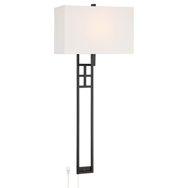 Image 3 Possini Euro Ventano 38" High Black Metal Plug-In Wall Lamp