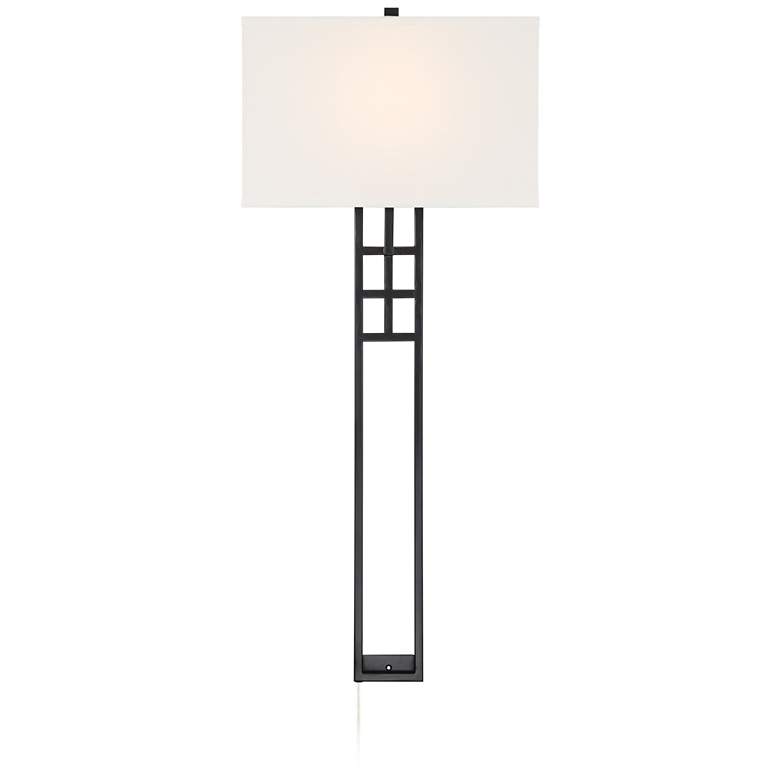 Image 6 Possini Euro Ventano 38" High Black Metal Plug-In Wall Lamp more views