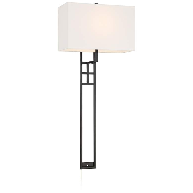 Image 7 Possini Euro Ventano 38" High Black Metal Plug-In Wall Lamp more views