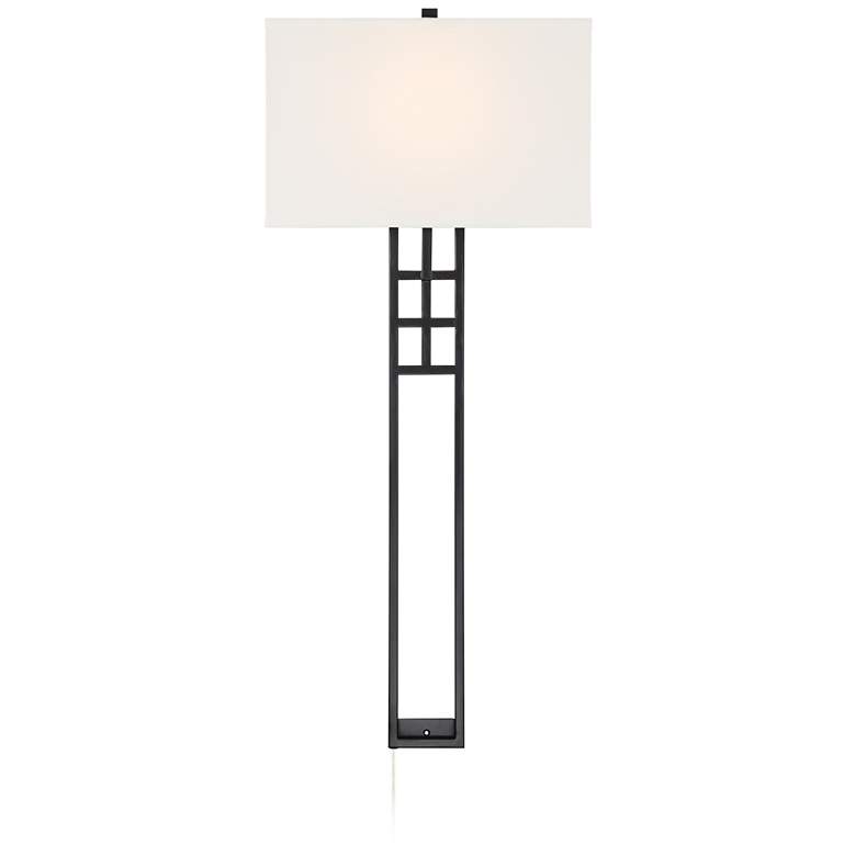Image 5 Possini Euro Ventano 38 inch High Black Metal Plug-In Wall Lamps Set of 2 more views
