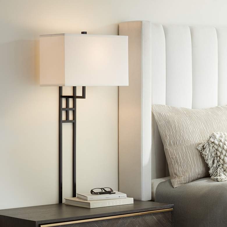 Image 6 Possini Euro Ventano 38" High Black Metal Plug-In Wall Lamps Set of 2 more views