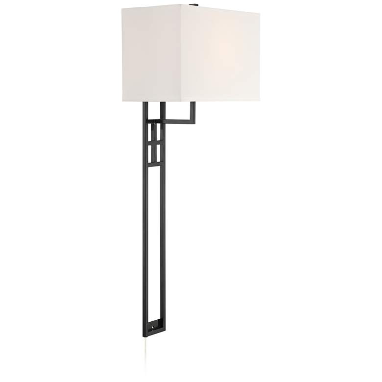 Image 7 Possini Euro Ventano 38 inch High Black Metal Plug-In Wall Lamps Set of 2 more views