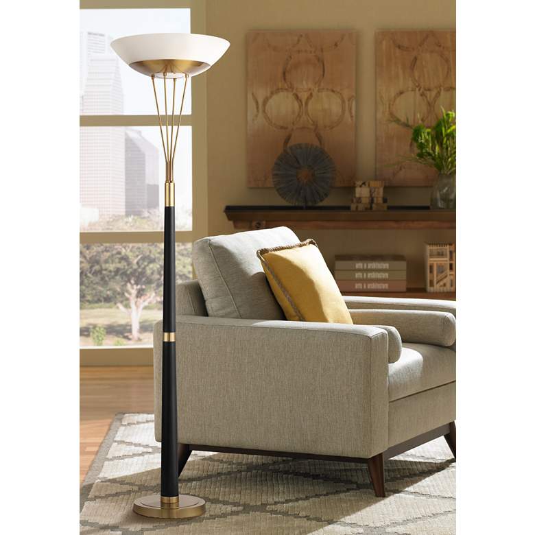 Image 1 Possini Euro Ventura 75" Brass Light Blaster Torchiere Floor Lamp