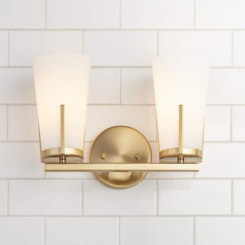 Image 1 Possini Euro Vera 9 3/4" High Warm Brass 2-Light Wall Sconce