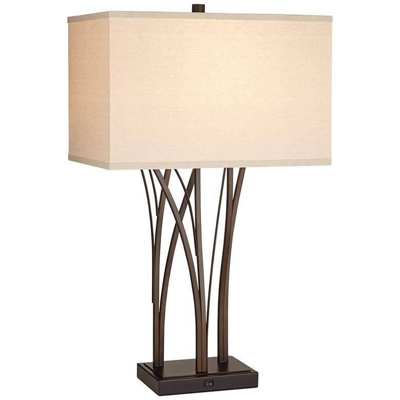 Image 2 Possini Euro Verity 29 inch Bronze Reed Dual USB Table Lamp