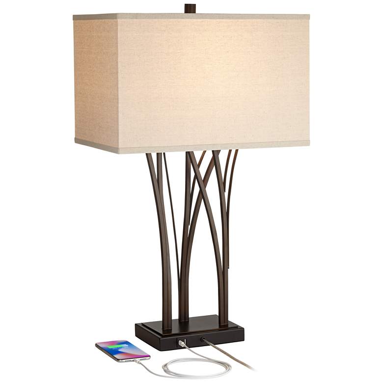 Image 3 Possini Euro Verity 29 inch Bronze Reed Dual USB Table Lamp more views