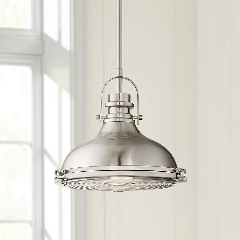 Image 1 Possini Euro Verndale 11 1/2 inch Brushed Nickel Industrial Mini Pendant