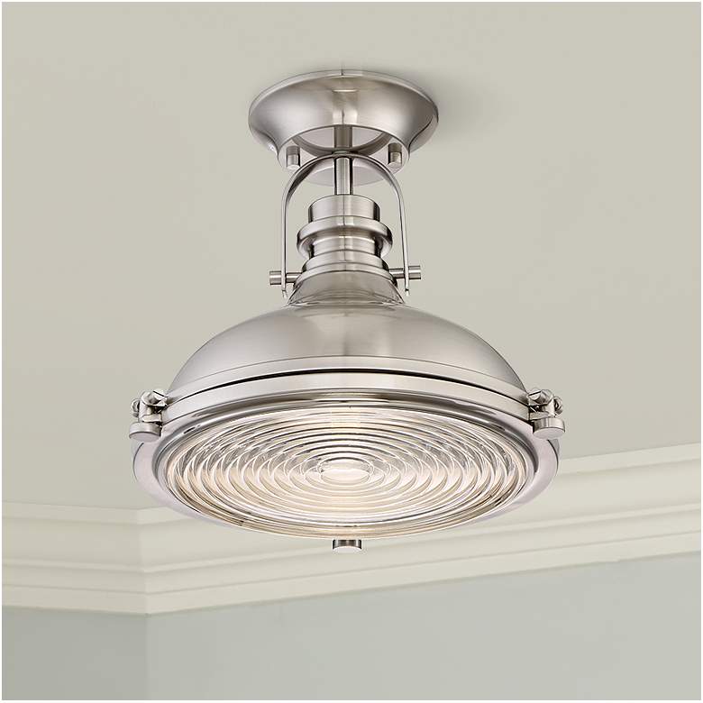 Image 1 Possini Euro Verndale 11 3/4" Brushed Nickel Industrial Ceiling Light
