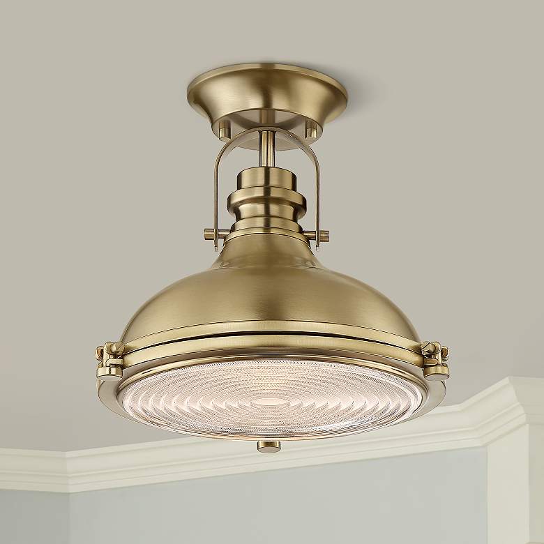 Image 1 Possini Euro Verndale 11 3/4 inch Wide Antique Brass Dome Ceiling Light