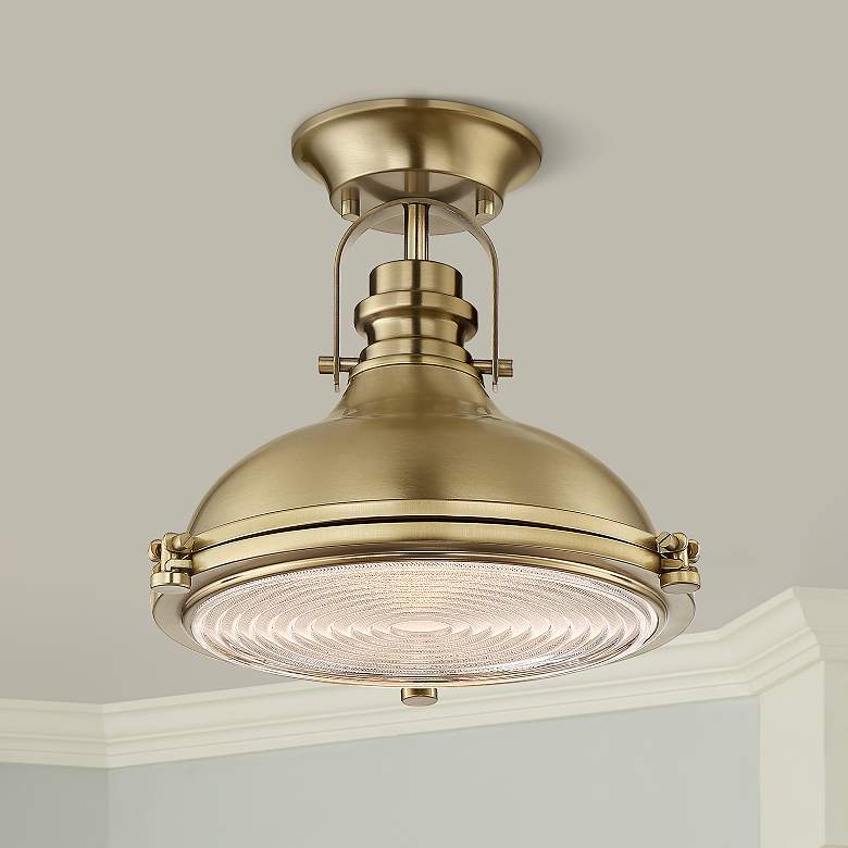 Image 1 Possini Euro Verndale 11 3/4" Wide Antique Brass Dome Ceiling Light