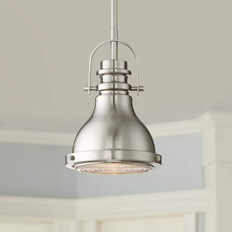Image 1 Possini Euro Verndale 6 1/2" Brushed Nickel Industrial Mini Pendant