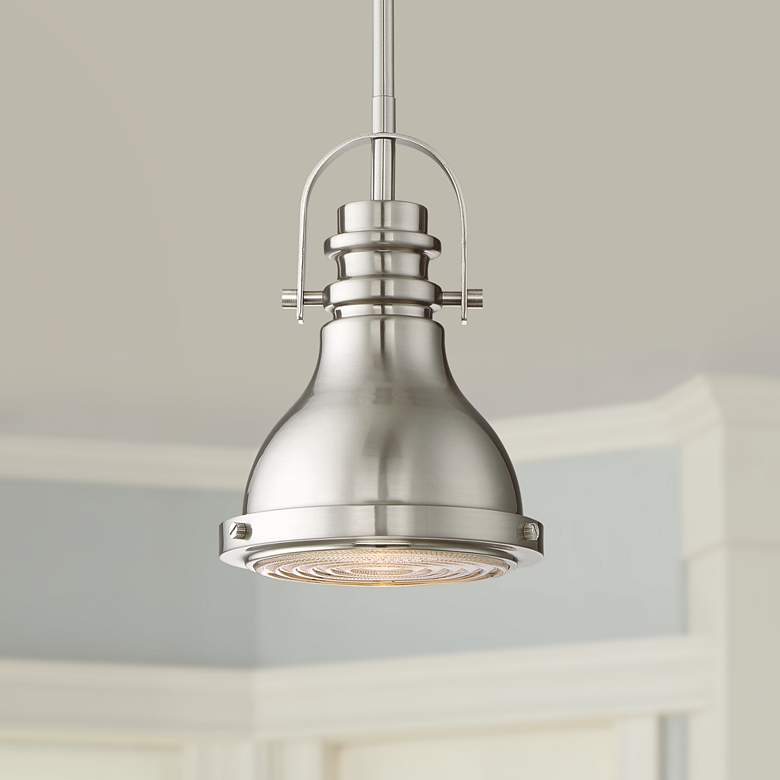 Image 1 Possini Euro Verndale 6 1/2 inch Brushed Nickel Industrial Mini Pendant